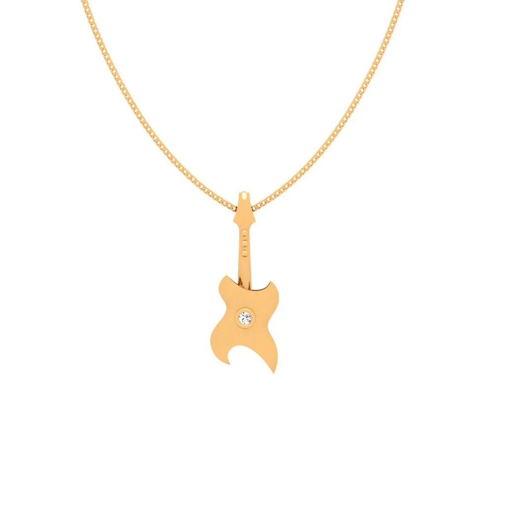 Guitar Style Yellow 18k Gold Diamond Pendant