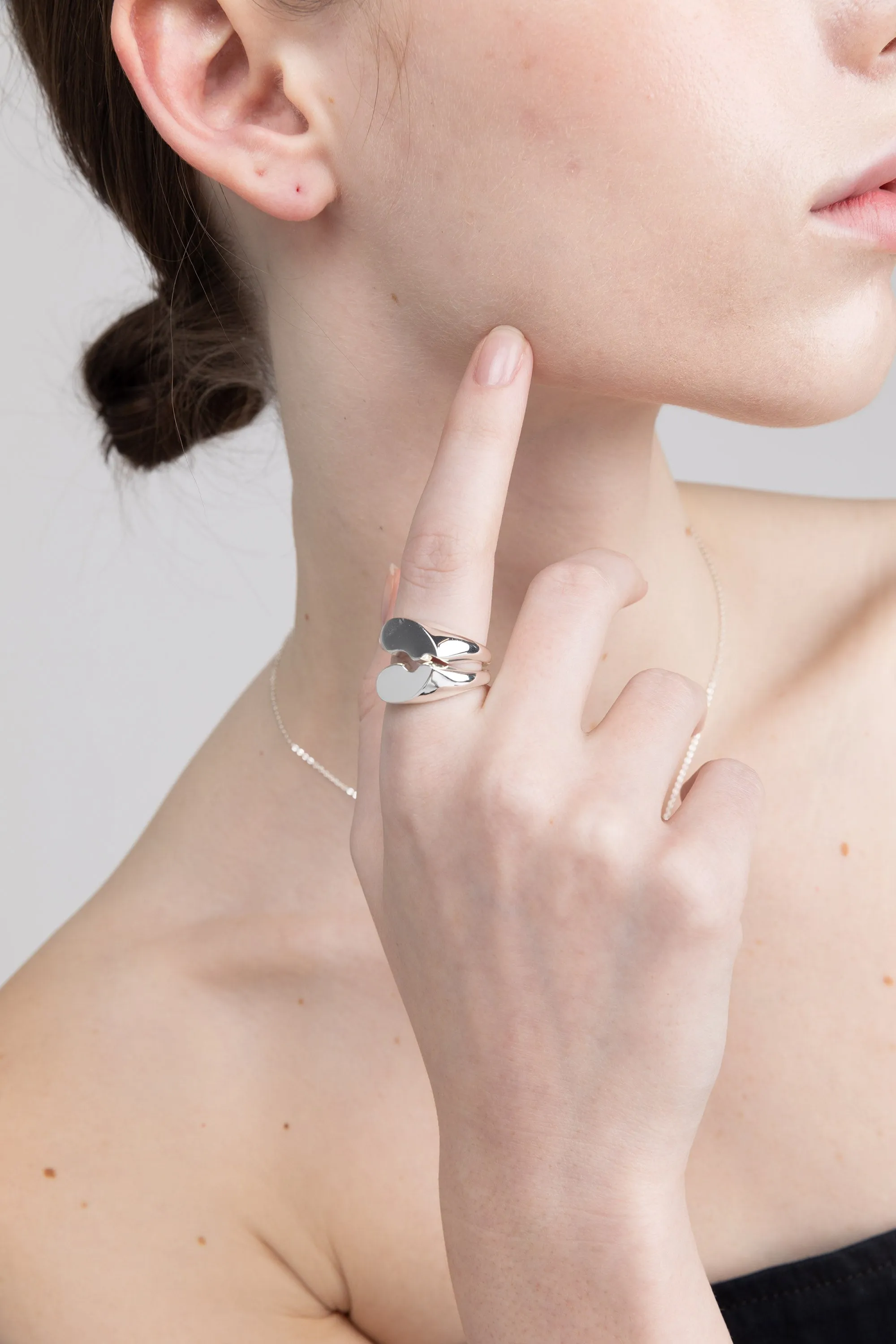 HALF HEART SIGNET RING SET