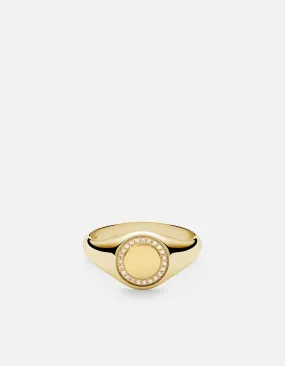Halo Signet Ring, 14k Gold Pavé