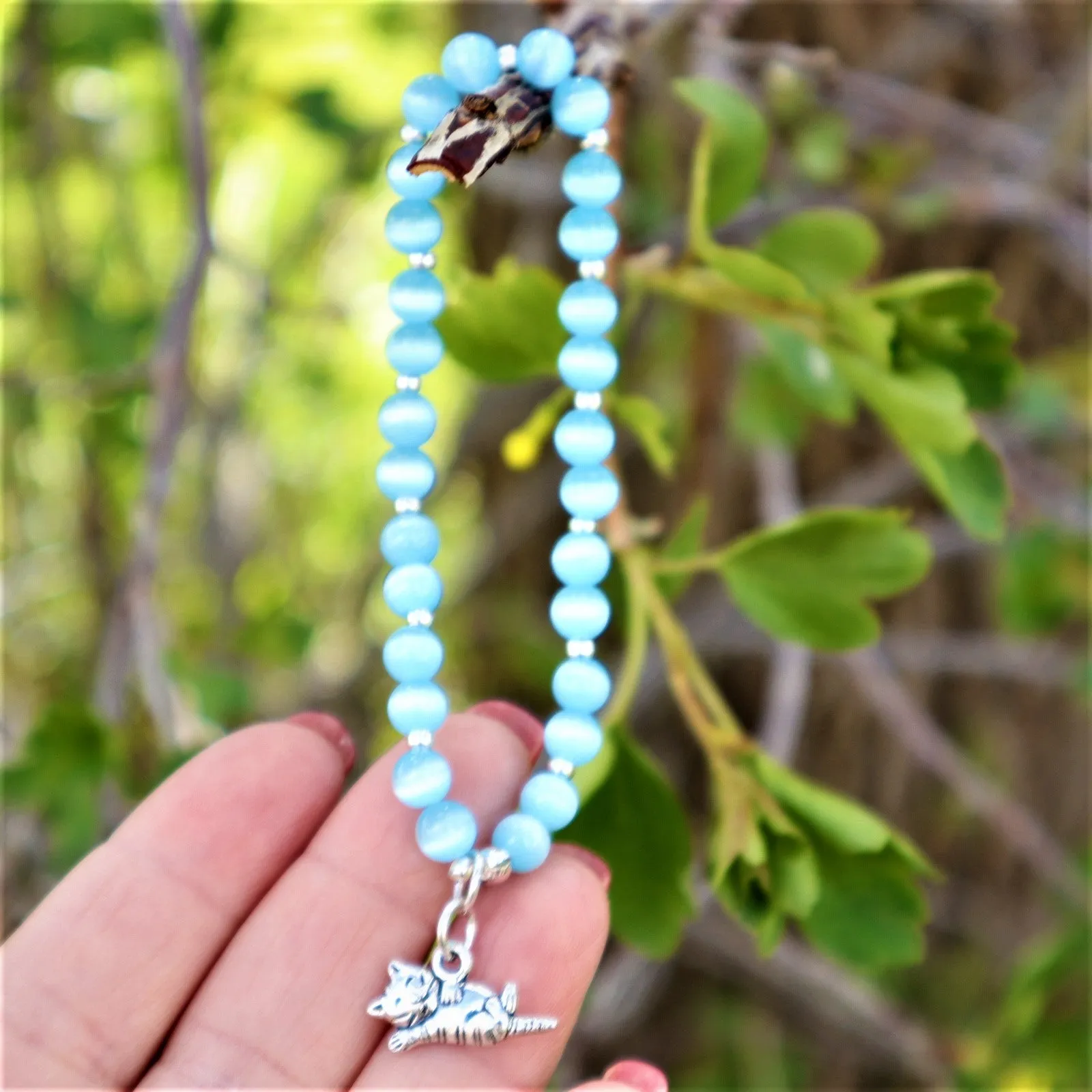 Handmade Blue Cats Eye Stretch Bracelet