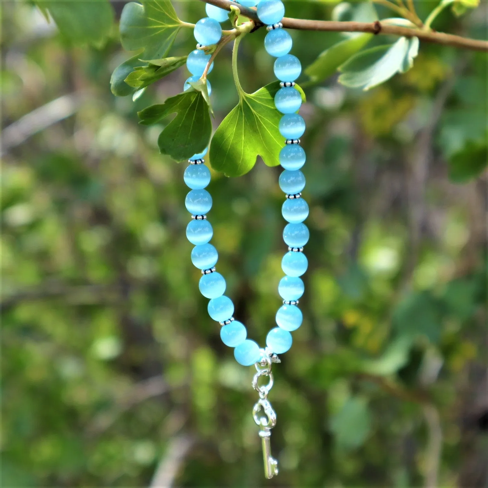 Handmade Blue Cats Eye Stretch Bracelet