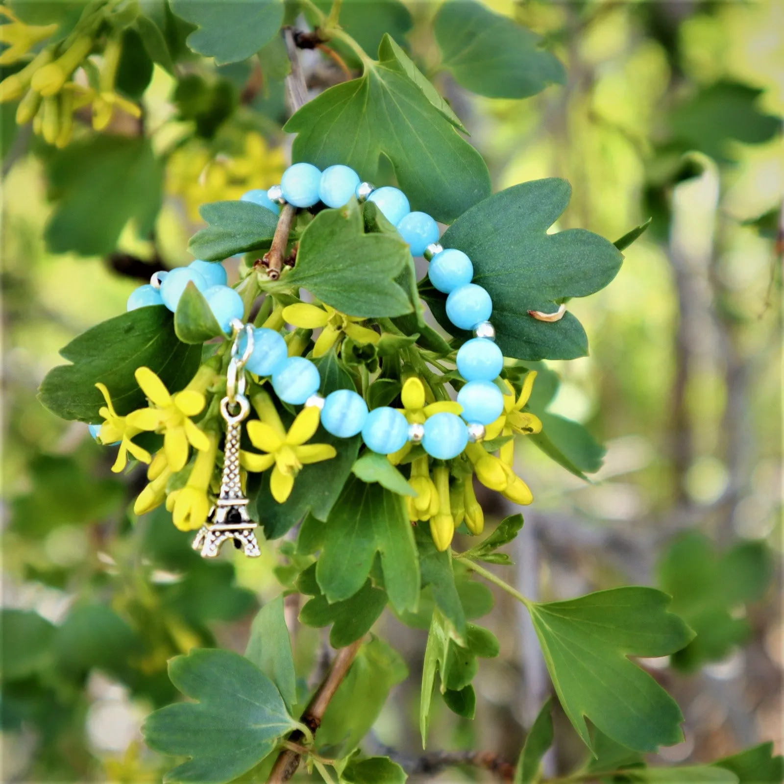 Handmade Blue Cats Eye Stretch Bracelet