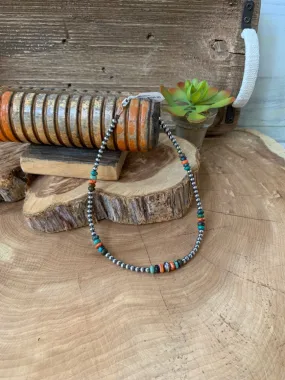 Handmade Sterling Silver Pearl Choker Necklace Turquoise & Spiny