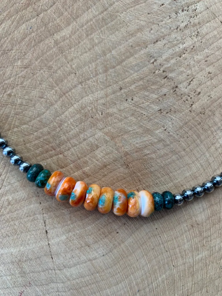 Handmade Sterling Silver Pearls, Spiny & Turquoise Necklace