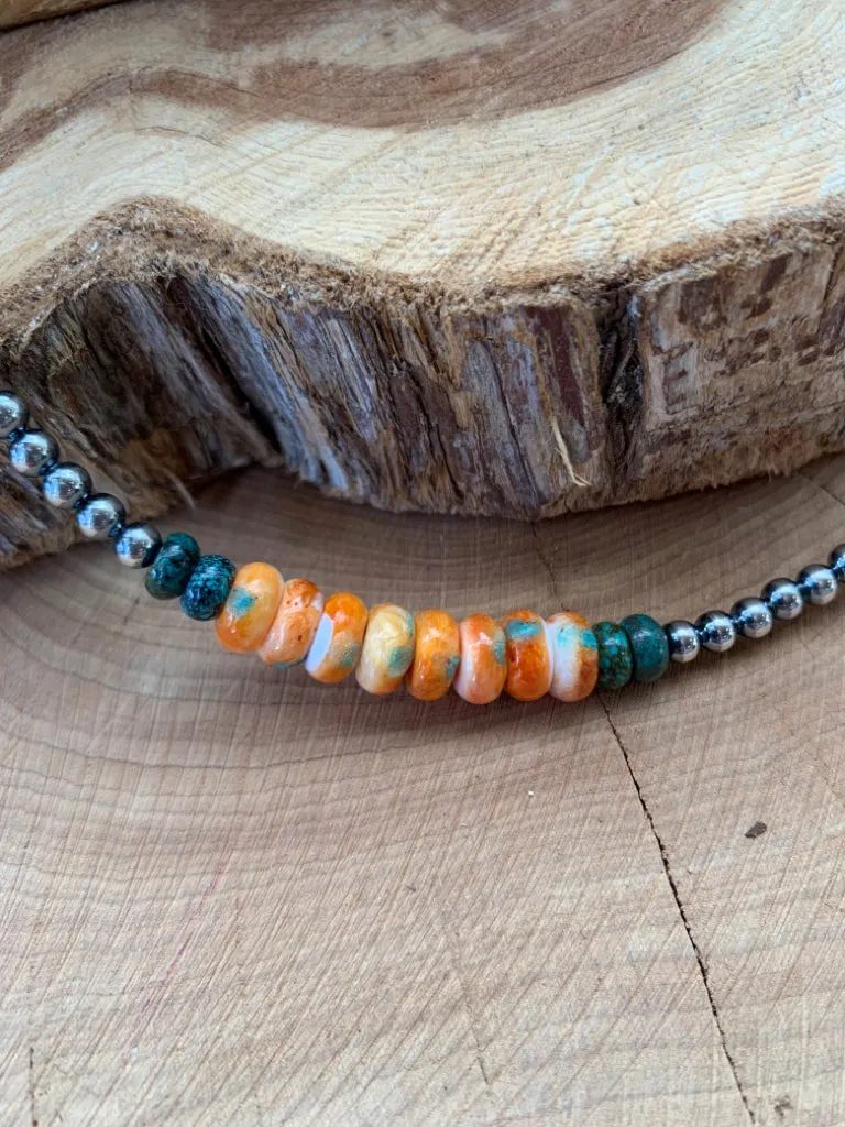 Handmade Sterling Silver Pearls, Spiny & Turquoise Necklace