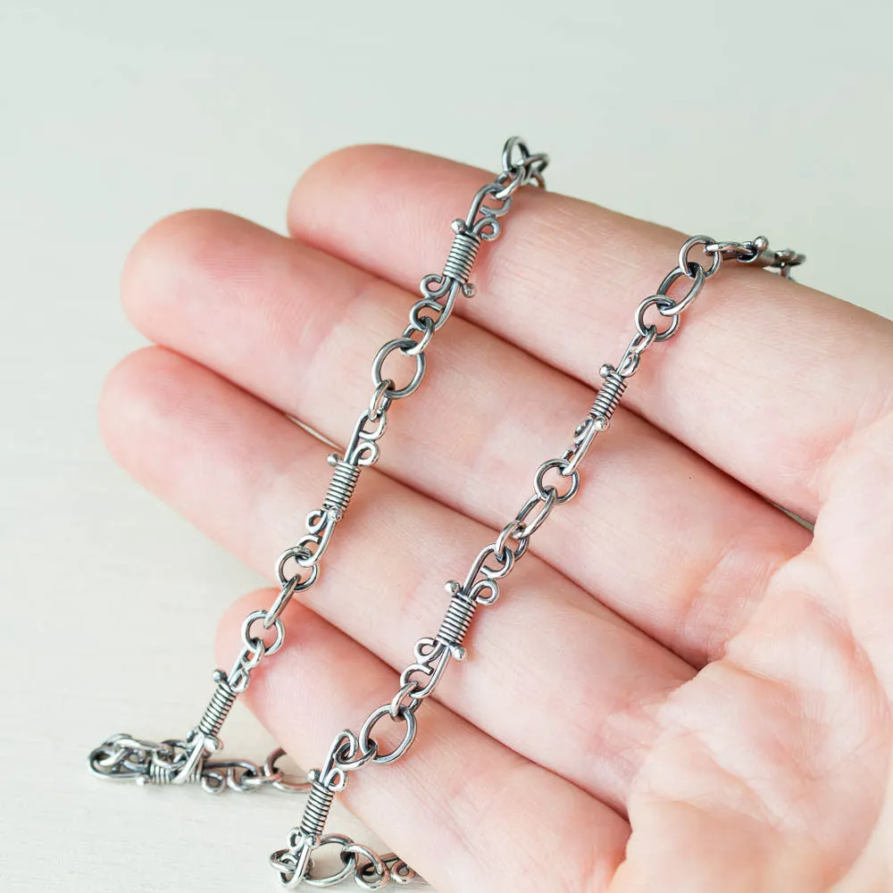 Handmade Wire Wrapped Silver Links Chain, Sterling Silver