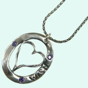 Heart necklace with CZ zircons engraved "wish" love jewelry