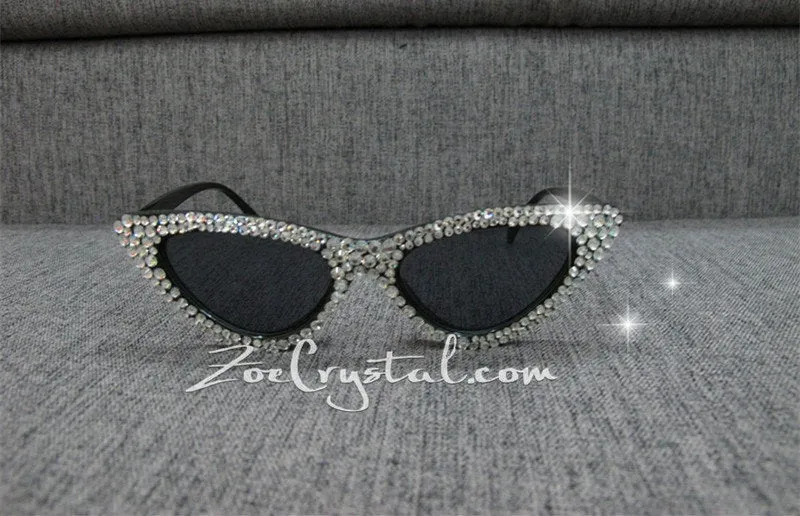 HOLLYWOOD Fashionable Cat Eye Sunglasses / Shades / Sunnies w Clear White Bling Sparkly  Rhinestones Festival Rockabilly Retro Pin Up