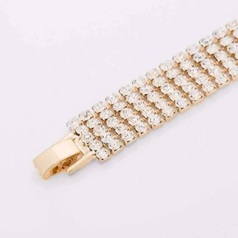 Hollywood Glam 18K Yellow Gold Plated Five Strand Gold and CZ Bracelet for Women