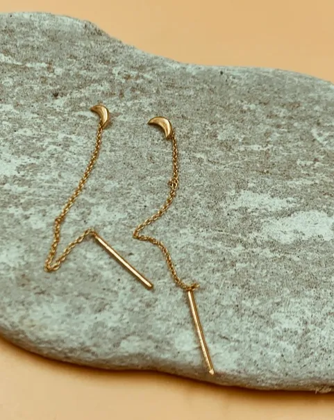 Isa Crescent Threader Chain and Needle Earrings | 18kt Solid Gold