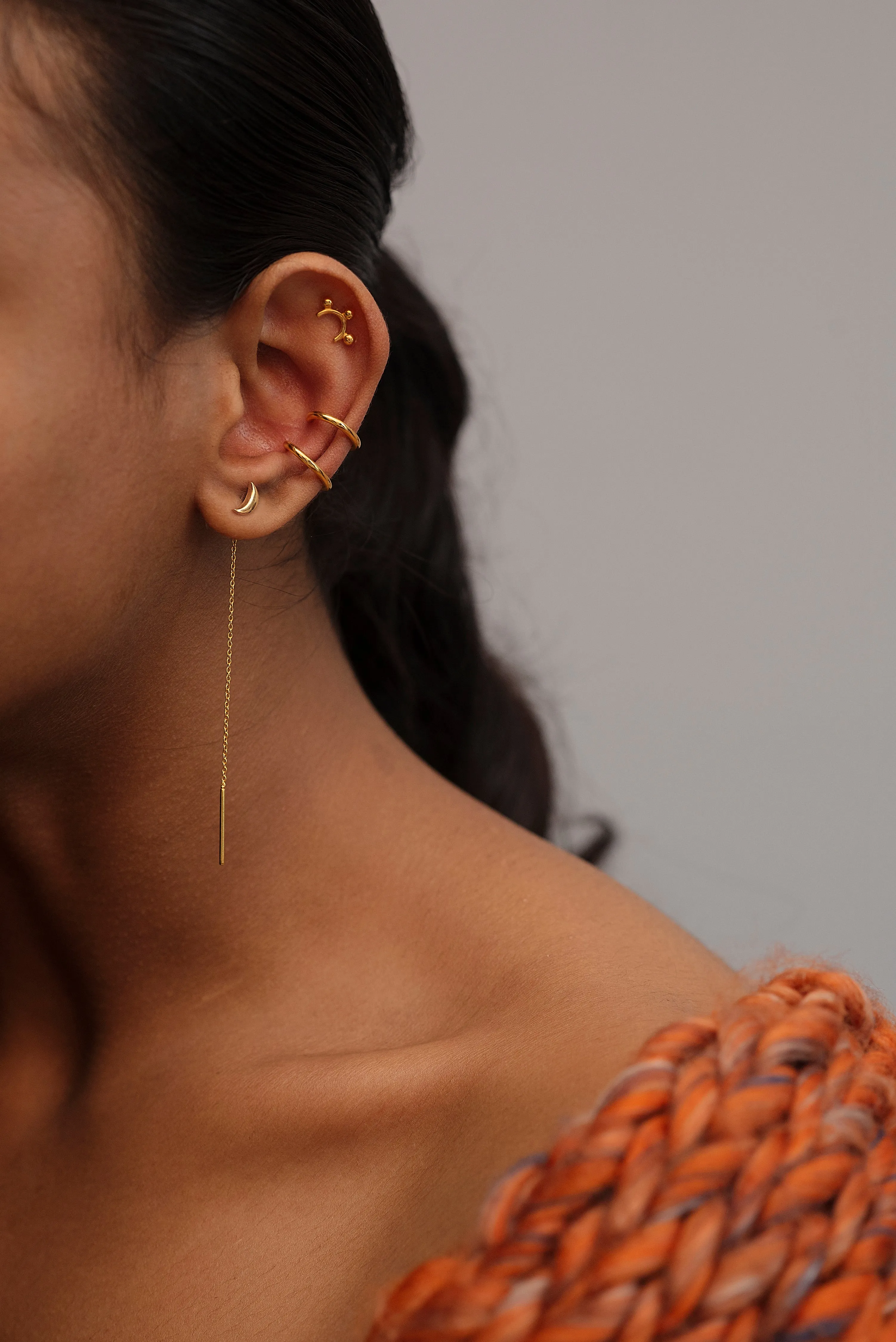 Isa Crescent Threader Chain and Needle Earrings