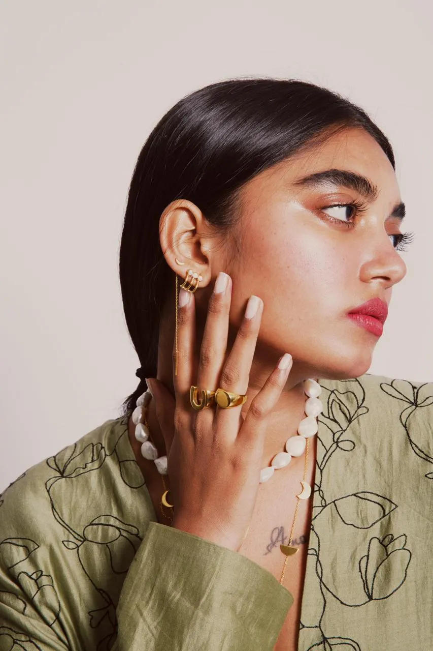 Isa Crescent Threader Chain and Needle Earrings