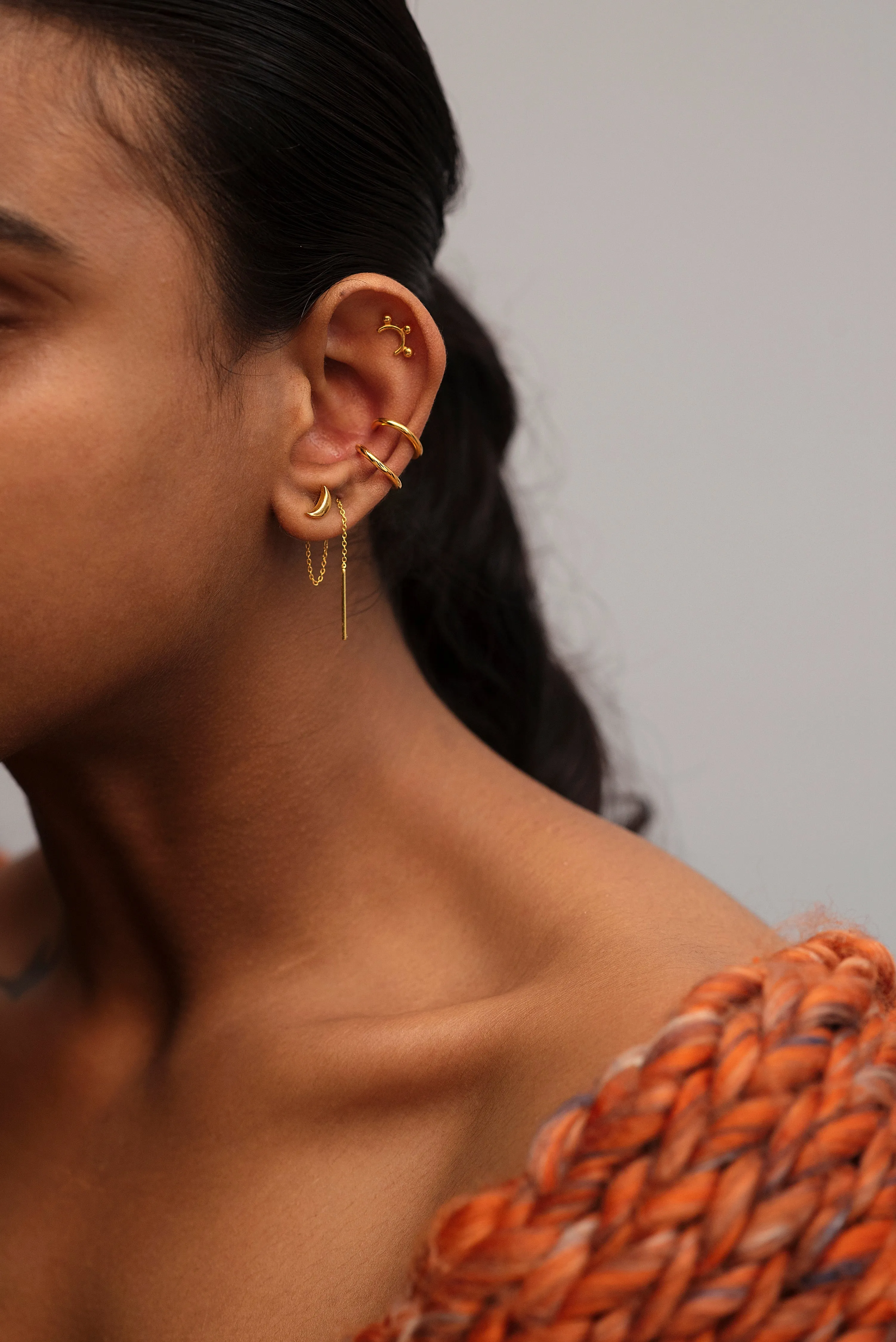 Isa Crescent Threader Chain and Needle Earrings