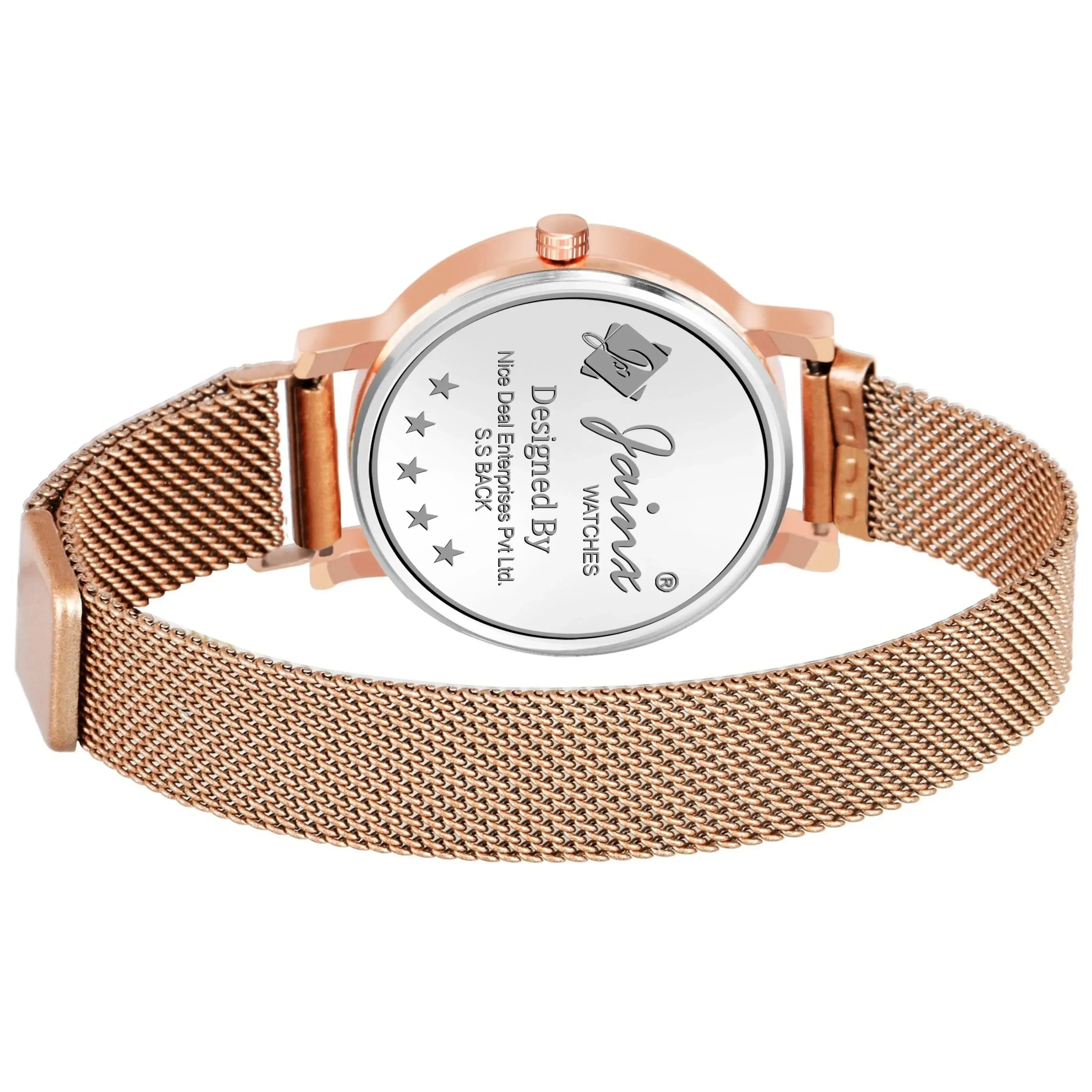 Jainx Black Dial Rose Gold Color Mesh Chain Analog Wrist Watch for Women - JW8550