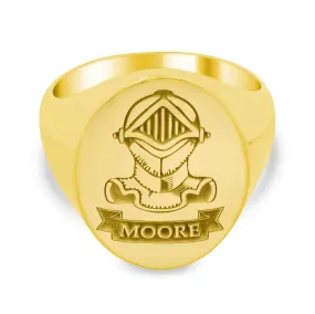 Knight's Helmet Crest Family Name Men's Oval Signet Ring