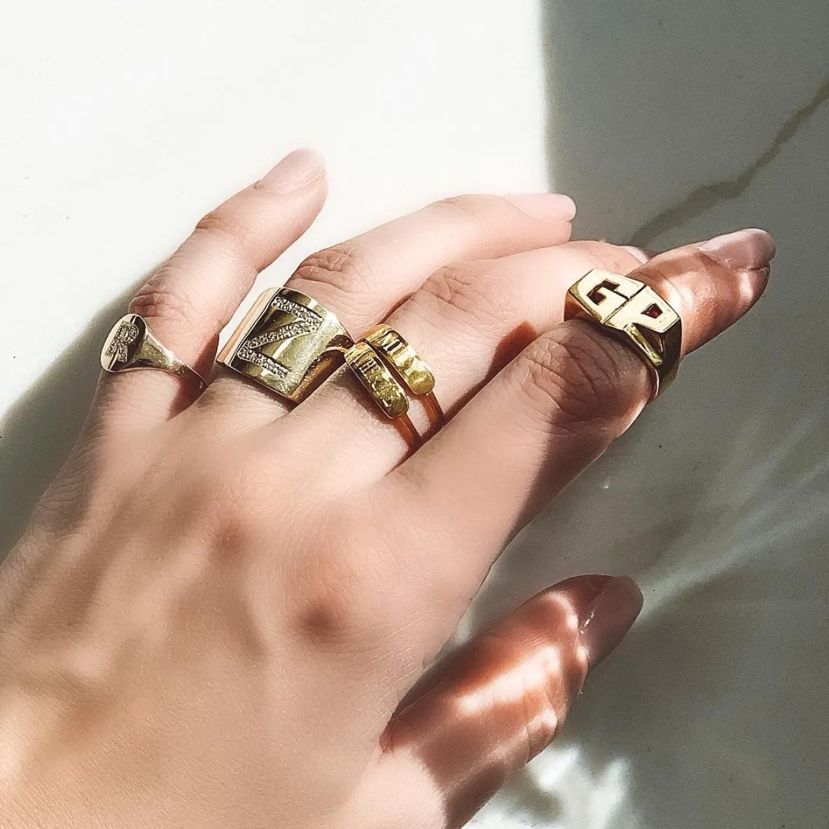 LANA CIGAR DIAMOND INITIAL SIGNET RING