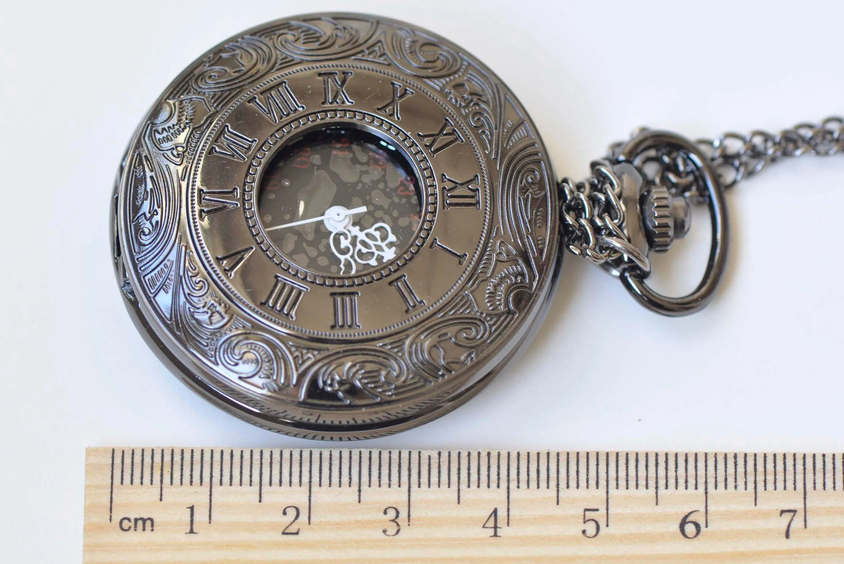 Large Black Cover Round Pocket Watch Pendant Set of 1 A2351