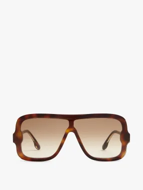 Layered mask sunglasses in tortoise-brown