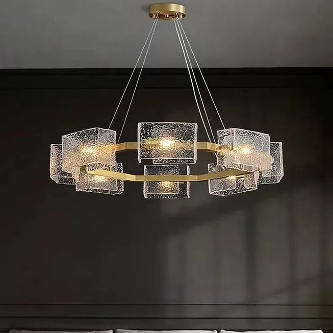 LED Copper Water Wave Glass Pendant Light Chandelier