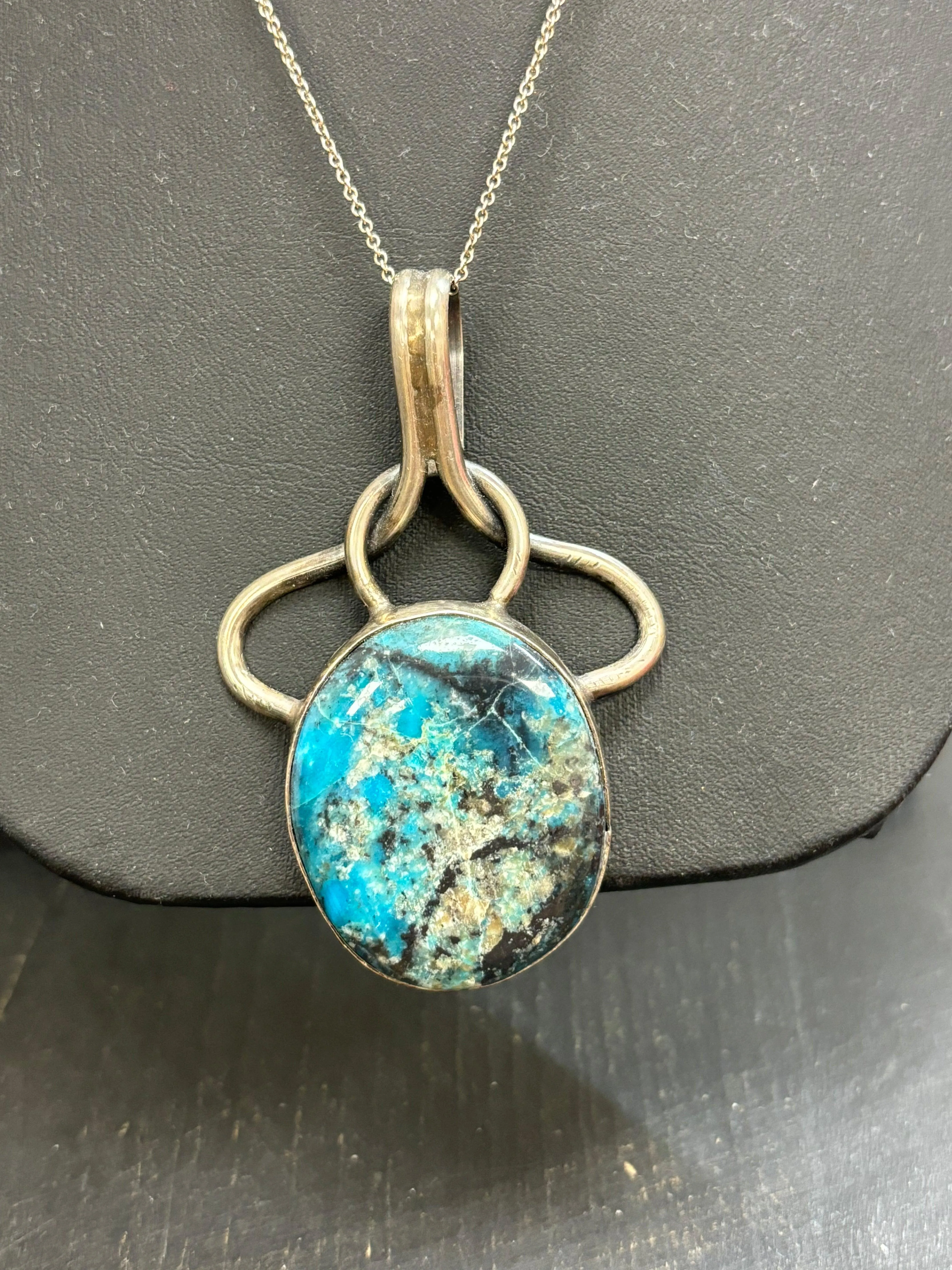 Lone Mountain Turquoise Navajo SS Necklace Pendant / Scarf Tie by Merle House