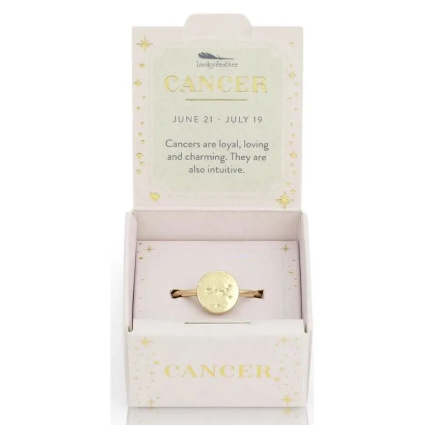 Lucky Feather Zodiac Signet Ring - Cancer