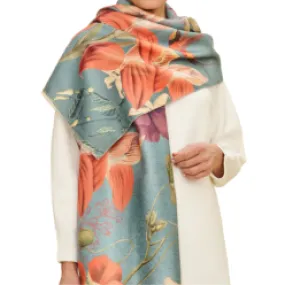 Luxurious Hummingbird at Dusk Scarf in Denim Blue.