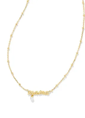 Mama Script Pendant Necklace Gold White Pearl by Kendra Scott