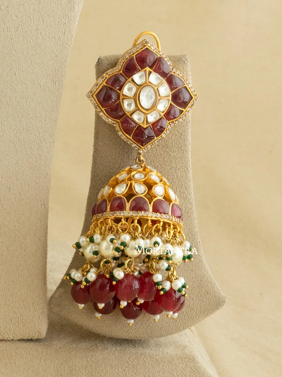 Maroon Color Gold Plated Faux Polki Necklace Set - PK-S60WP