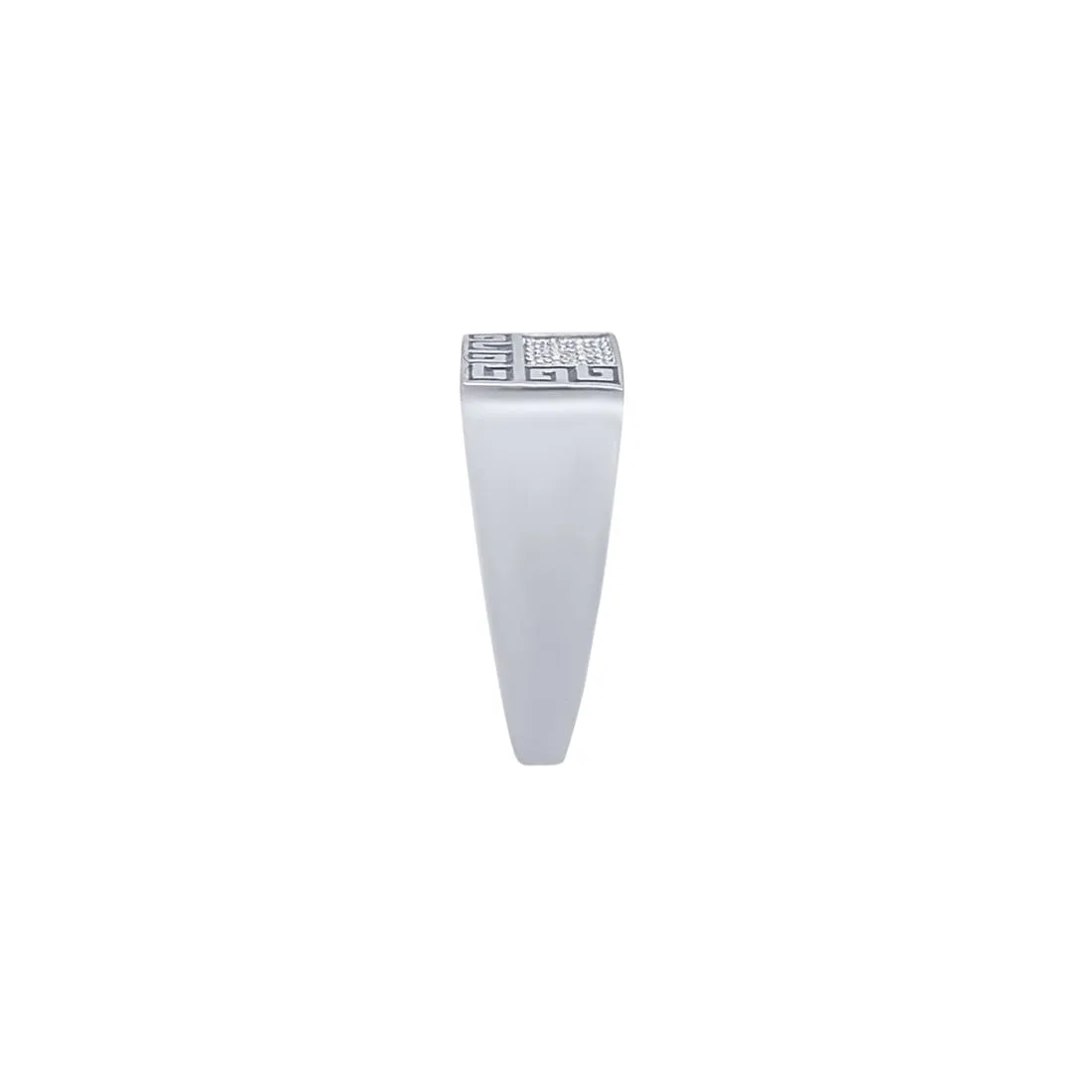 Men's Black Pattern Signet Ring with Cubic Zirconia in Sterling Silver