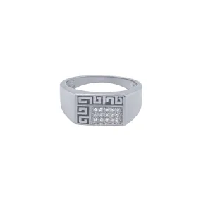 Men's Black Pattern Signet Ring with Cubic Zirconia in Sterling Silver