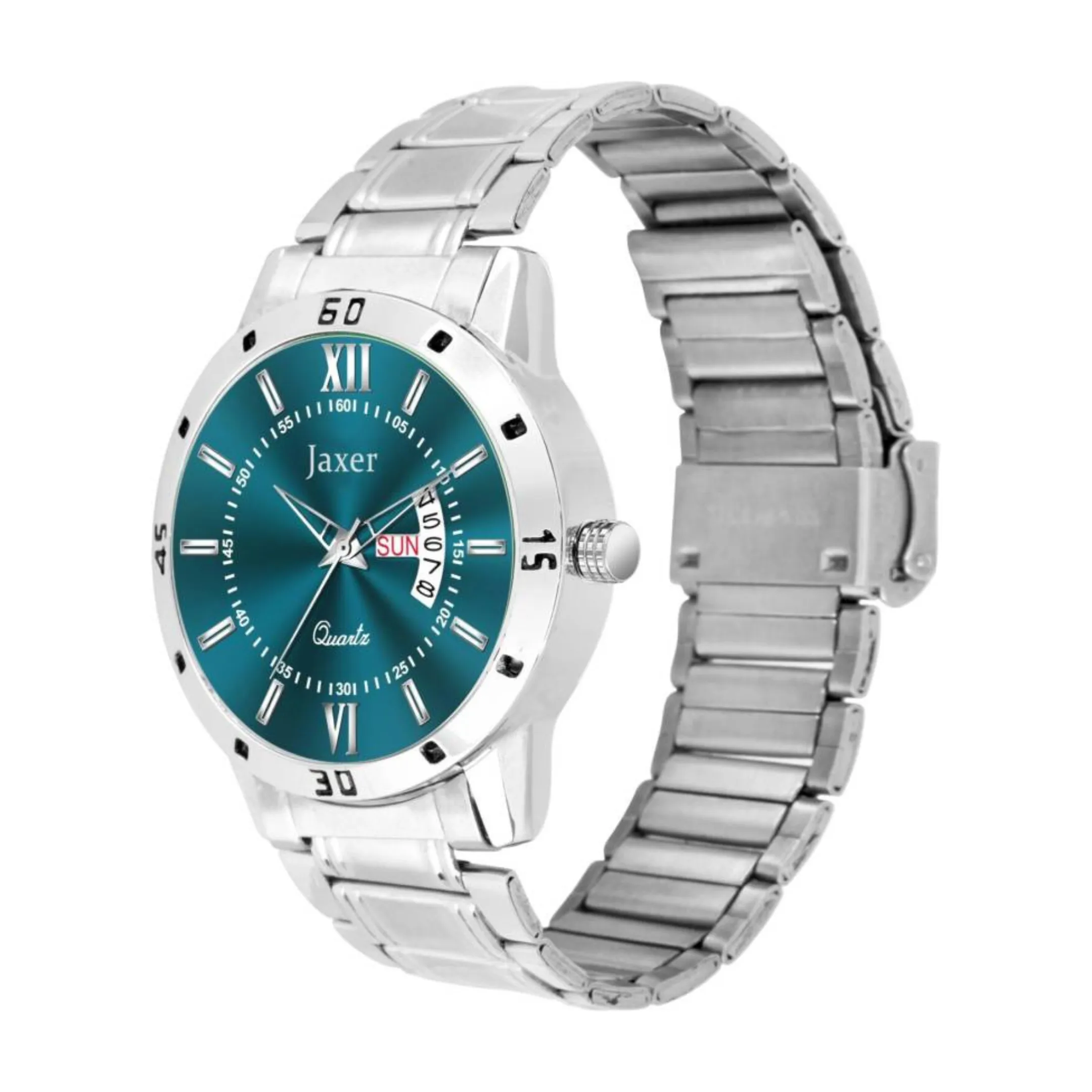 Men's Green Dial Steel Chain Analog Watch with Day & Date Feature - JXRM2175