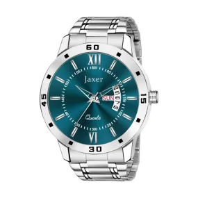 Men's Green Dial Steel Chain Analog Watch with Day & Date Feature - JXRM2175