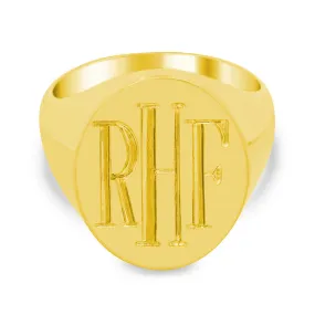 Men's Oval Signet Ring - Large - Hand Engraved Roman Monogram