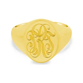 Men's Oval Signet Ring - Small - Hand Engraved Script Monogram
