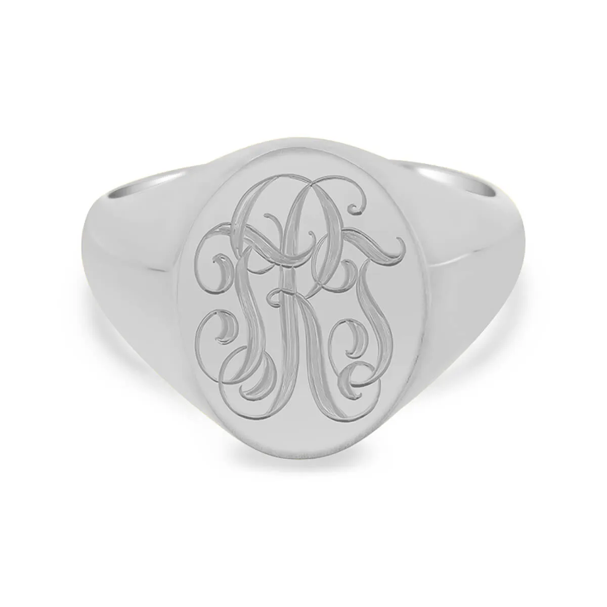 Men's Oval Signet Ring - Small - Hand Engraved Script Monogram