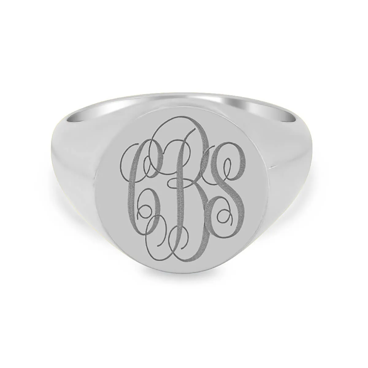 Men's Round Signet Ring - Medium - Laser Engraved Script Monogram