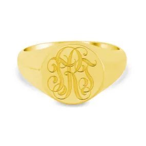 Men's Round Signet Ring - Small - Hand Engraved Script Monogram