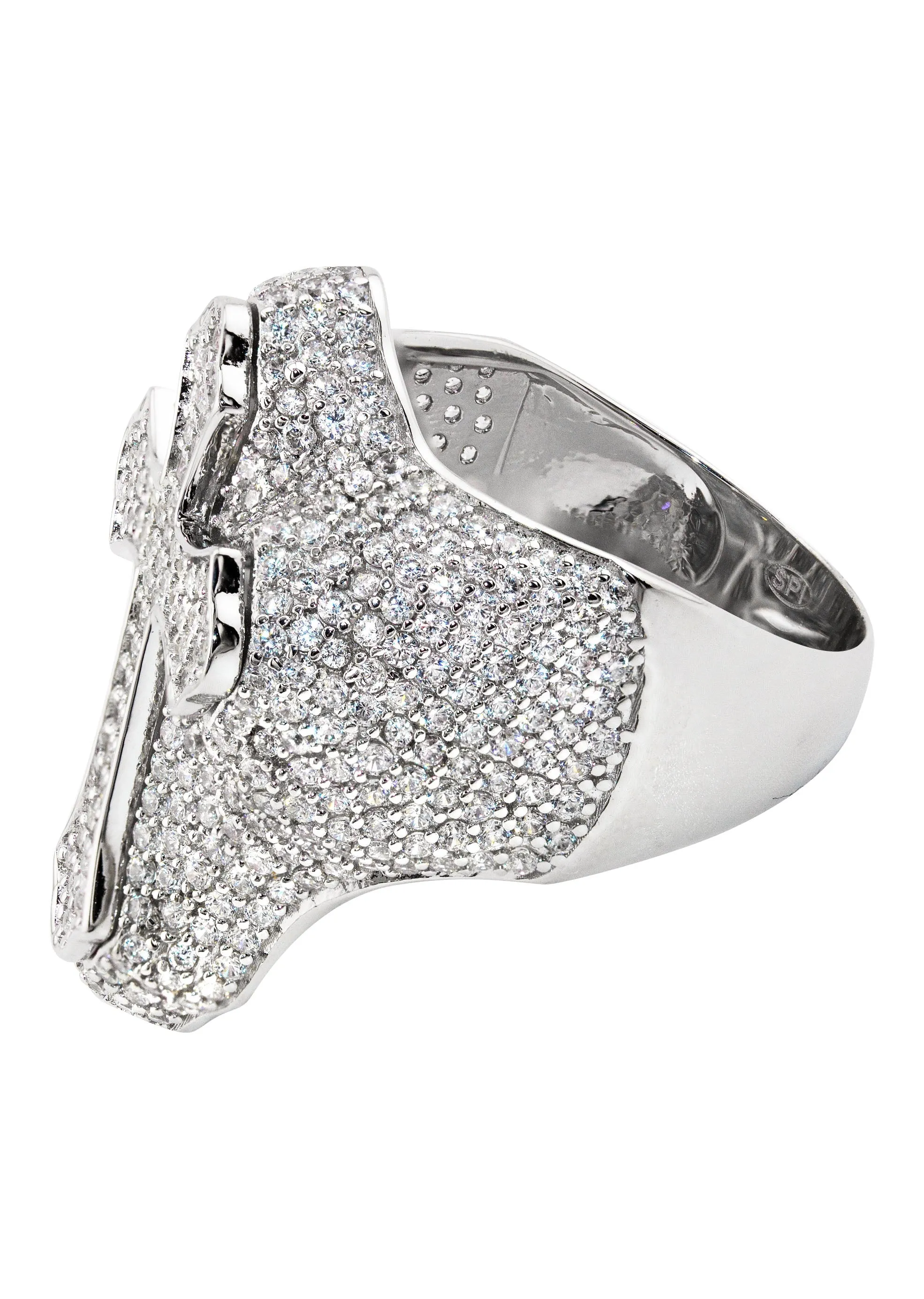 Mens Silver CZ Cross Ring | Appx 10 Grams