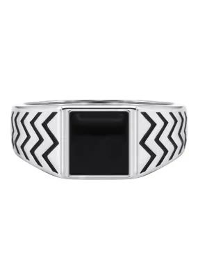 Mens Silver Signet Onyx Ring | Appx 5.4 Grams
