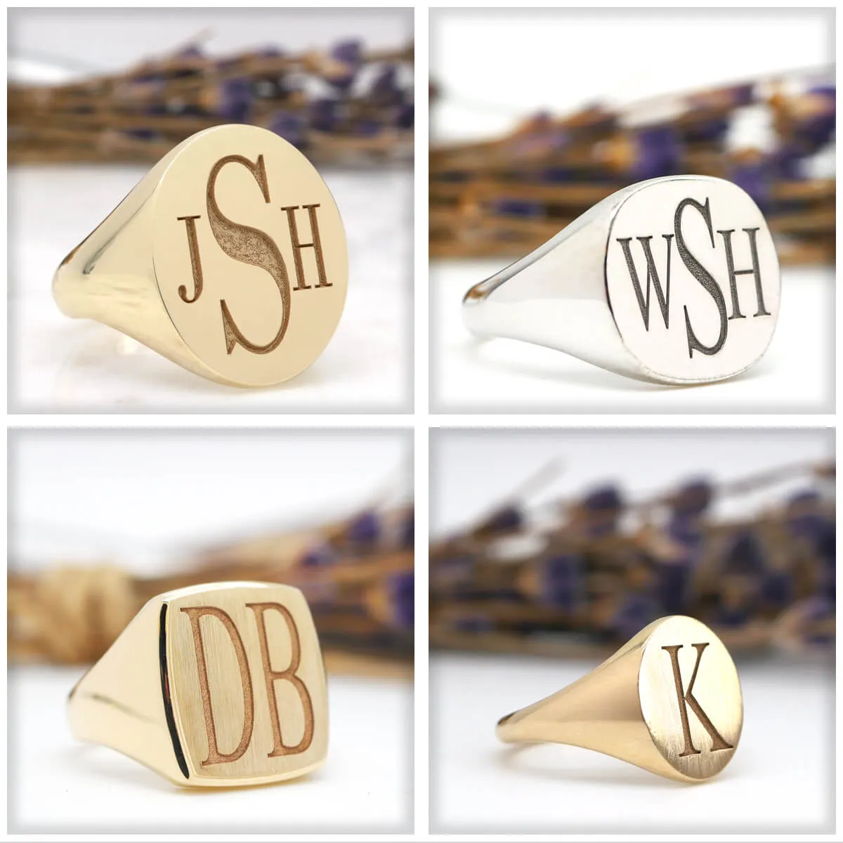 Men's Square Signet Ring - Large - Laser Engraved Roman Monogram