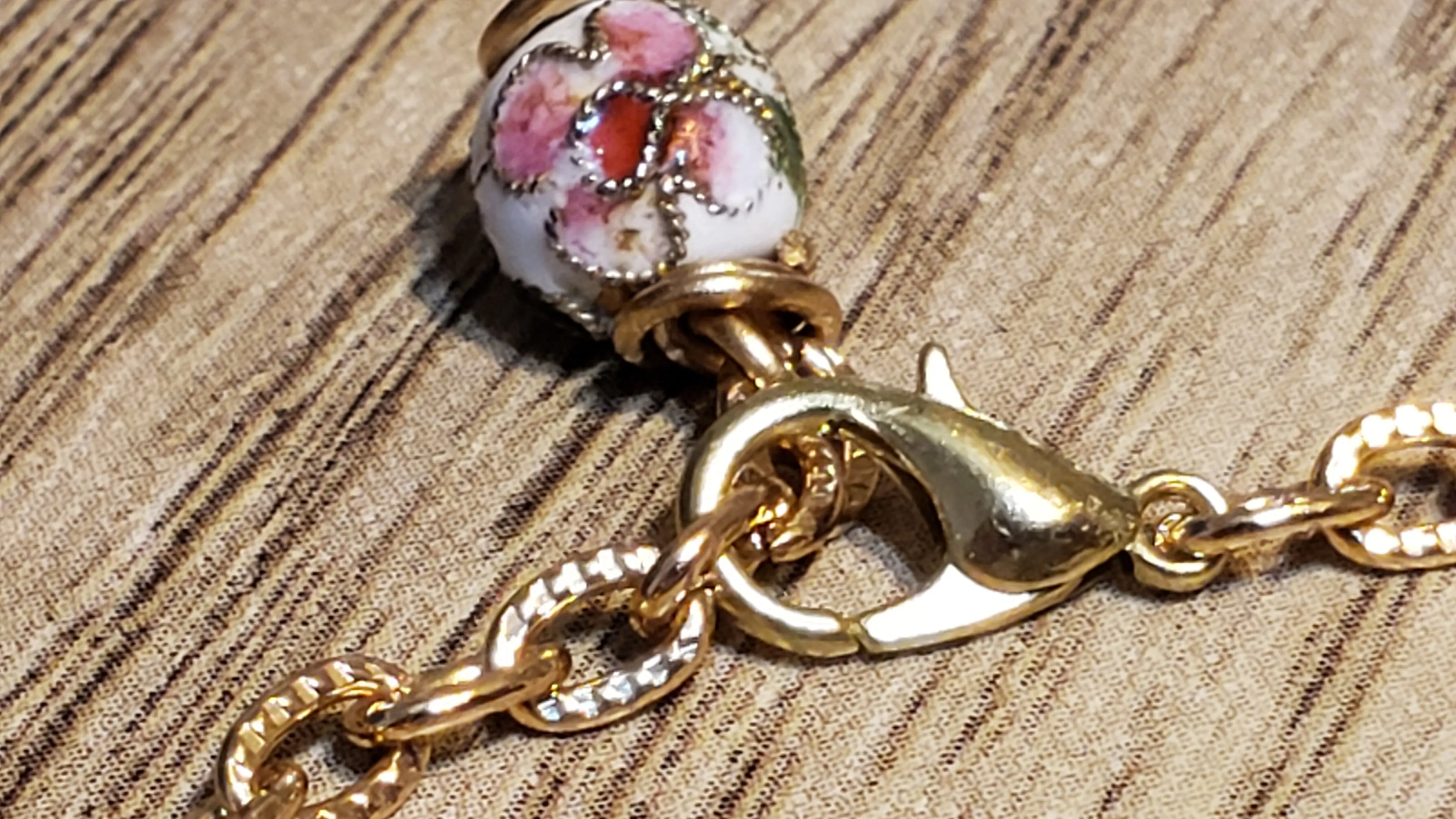 Metallic Gold Leather Bracelet with Enamel Beads, Adjustable up to 7.5" Gold Tone Non Tarnish Chain & Lobster Claw Clasp 
 