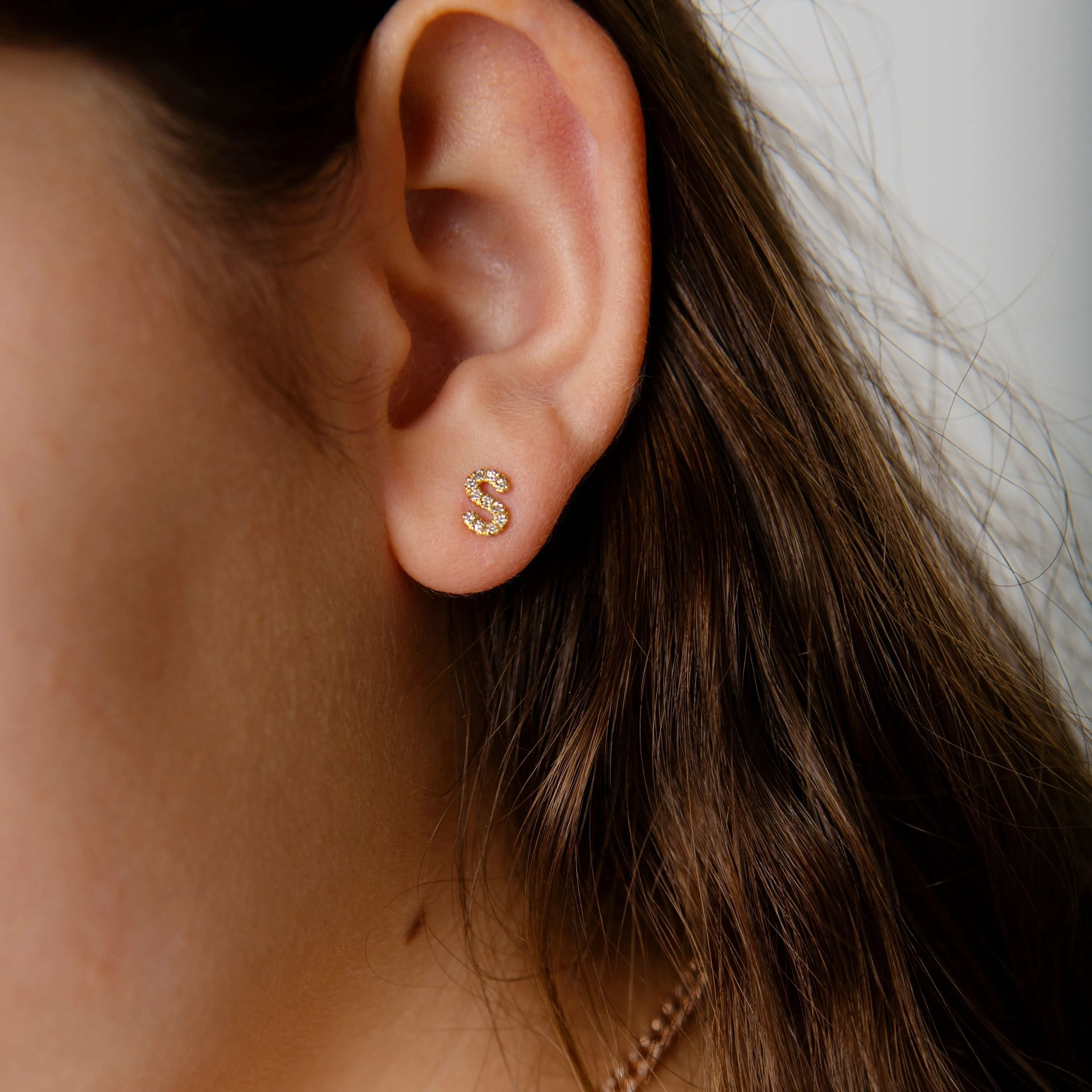 MINI ME DIAMOND PAVE INITAL STUDS