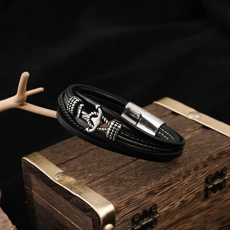 MKENDN Summer Navy Style Men Anchor Bracelet Handmade Woven Multilayer Leather Bracelets For Women Stainless Steel Sport Buckle