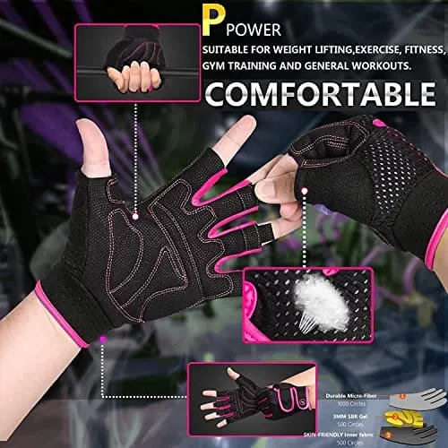 MOREOK Workout Gloves Gym Gloves for Men/Women, [3MM Gel Pad] [3/4 Finger] Weight Lifting Gloves Fitness Gloves for Powerlifting,Exercise,Fitness,Training Pink-L