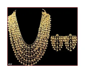 Multi Layered Gold plated Pearl Kundan Necklace Set With Earrings