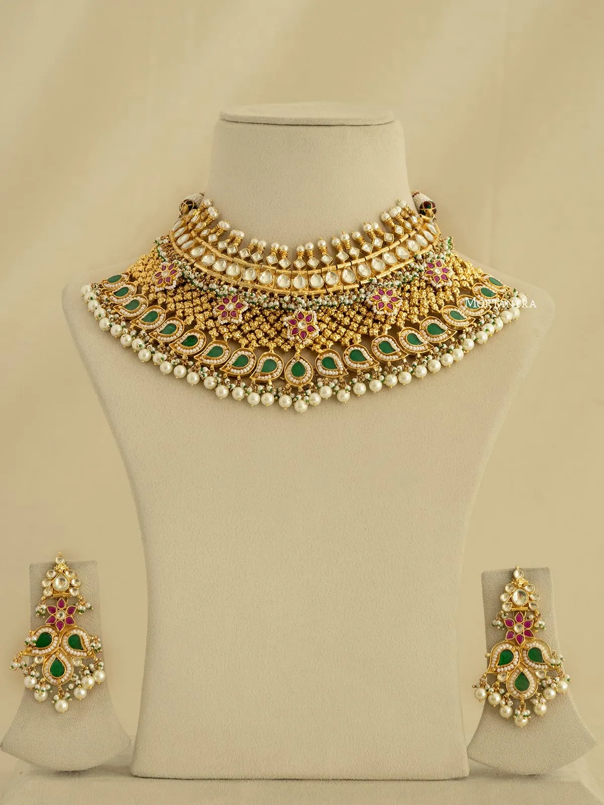 Multicolor Gold Plated Jadau Kundan Necklace Set - MS1835M
