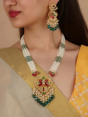 Multicolor Gold Plated Jadau Kundan Necklace Set - MS2260M