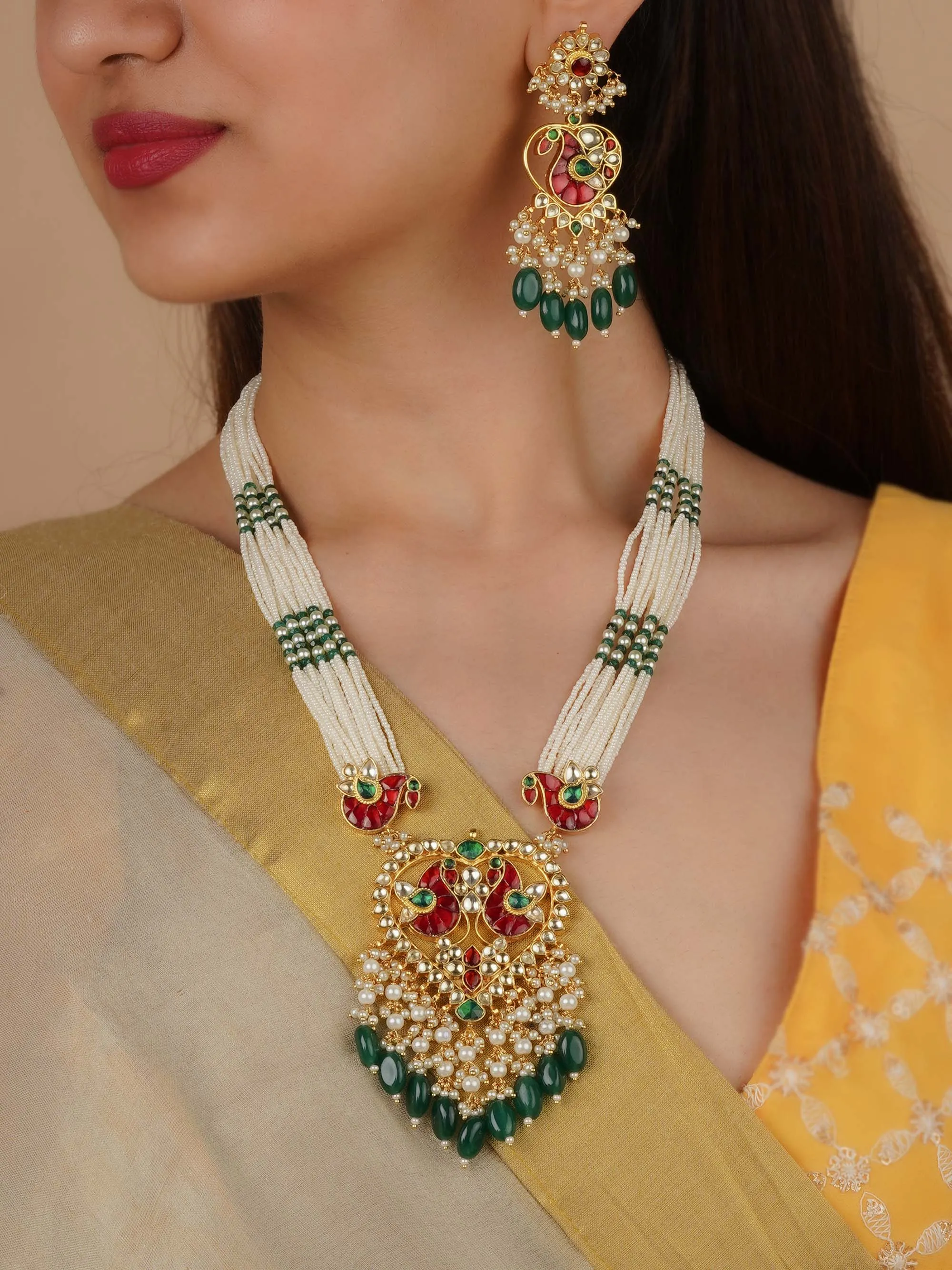 Multicolor Gold Plated Jadau Kundan Necklace Set - MS2260M