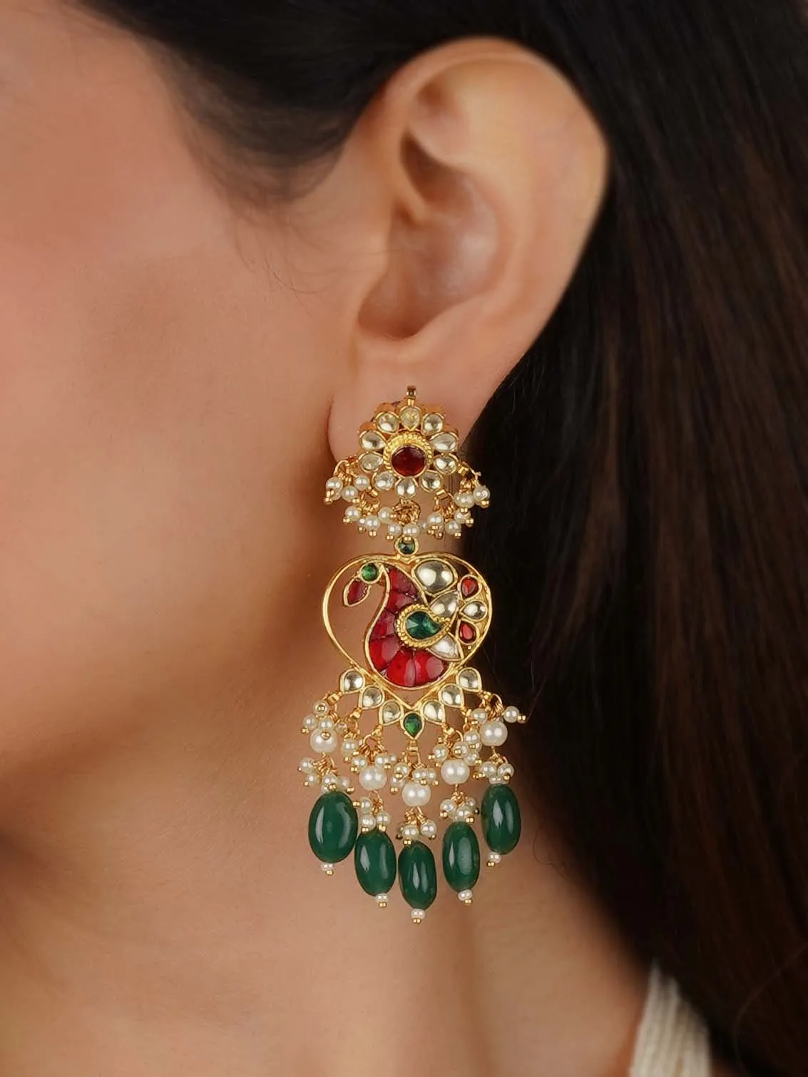 Multicolor Gold Plated Jadau Kundan Necklace Set - MS2260M