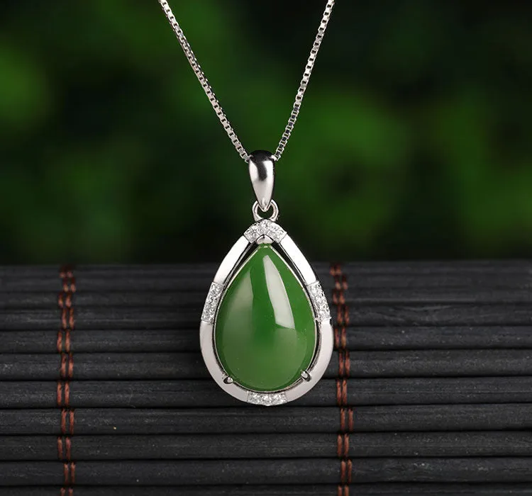 Natural Jade Pendant Nephrite Silver Zircon Pendant ZPT161